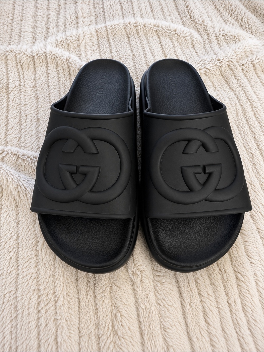 Gucci Black Embossed GG Slide Sandals